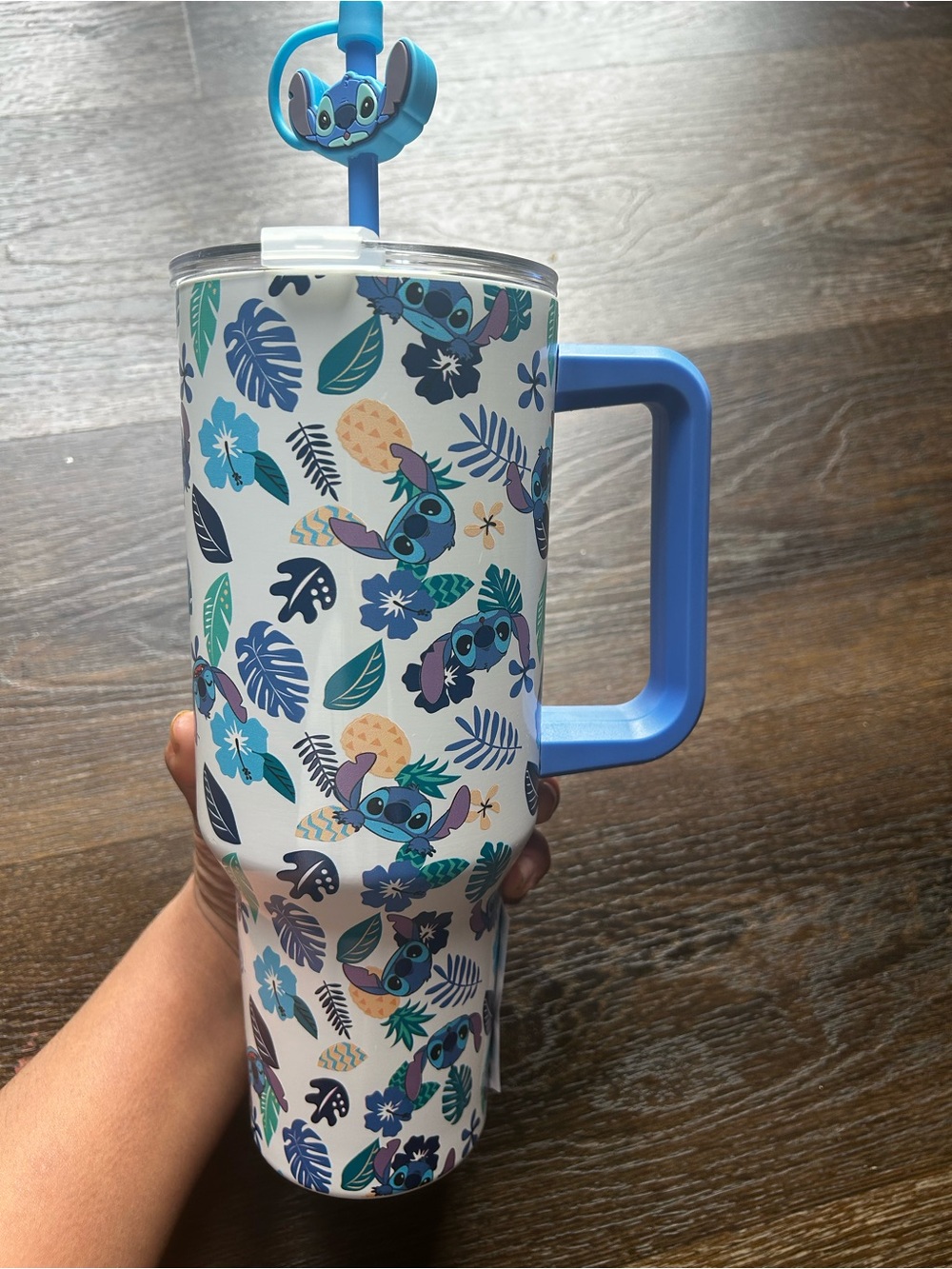 Disney Stitch Tropical White & Blue Travel Tumbler with Handle